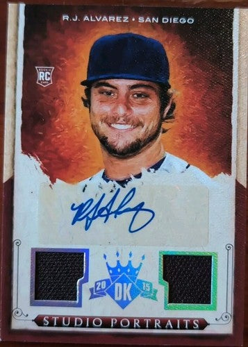 R. J. ALVAREZ 2015 Panini Diamond Kings AUTO DUAL Jersey Silver SP /99 Padres RJ