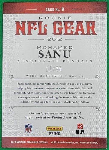 MOHAMED SANU 2012 National Treasures Jersey LAUNDRY TAG BALL LOGO PATCH SP #/25