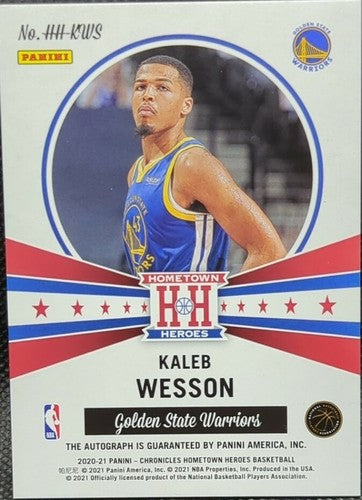 ð´ KALEB WESSON 2020-21 Panini Chronicles Hometown Heroes RC AUTO RED Warriors