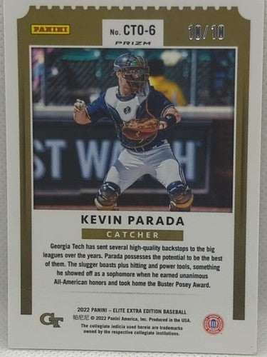 KEVIN PARADA 2022 Panini Elite Extra Contenders College Ticket GOLD #10/10 Mets