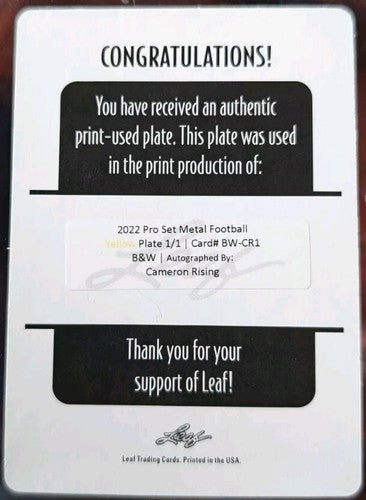 CAMERON RISING 2022 Pro Set Metal B&W RC AUTO PRINTING PLATE SP 1/1 of Utah Utes
