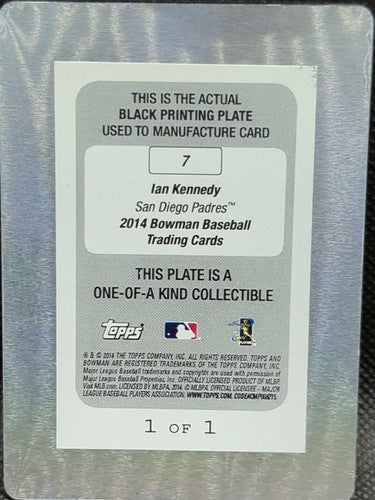 IAN KENNEDY 2014 Topps Bowman PRINTING PLATE SP #1/1 Padres Diamondbacks One of