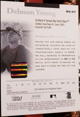 DELMON YOUNG 2004 Bowman Sterling DUAL AUTO Game Used Bat Relic SP TB Devil Rays