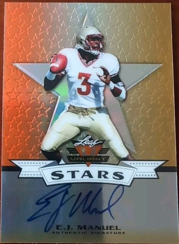 EJ MANUEL 2013 Leaf Valiant Stars RC AUTO ORANGE SP #/25 Bills Raiders FSU E. J.
