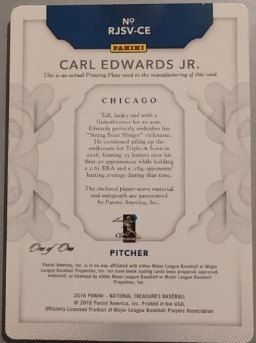 CARL EDWARDS JR 2016 National Treasures AUTO LOGO PATCH PRINTING PLATE #1/1 Cubs