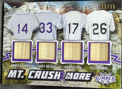 Todd HELTON WALKER Ellis BURKS GALARRAGA 2021 Leaf Lumber QUAD Game Used BAT /15