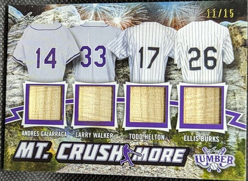 Todd HELTON WALKER Ellis BURKS GALARRAGA 2021 Leaf Lumber QUAD Game Used BAT /15