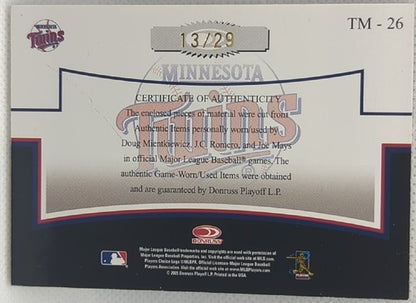 Doug MIENTKIEWICZ Joe MAYS J.C. ROMERO 2005 Prime Patches TRIPLE Name Plate #/29