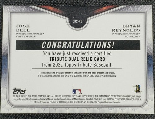 Josh BELL Bryan REYNOLDS 2021 Topps Tribute DUAL JERSEY Emerald SP #/99 Pirates