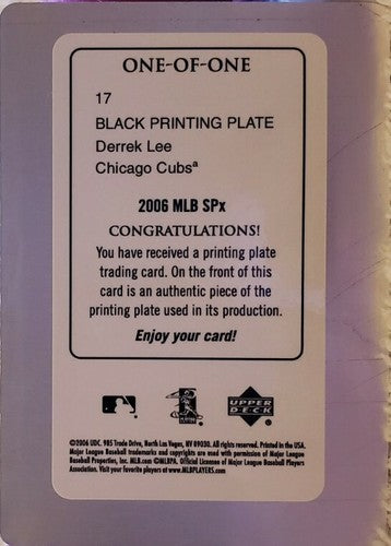 DERREK LEE 2006 Upper Deck UD MLB SPx PRINTING PLATE SP #1/1 of 1 Chicago Cubs