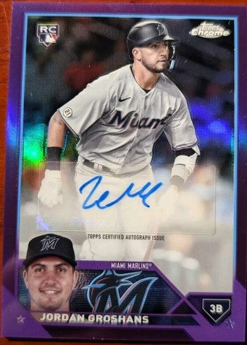 JORDAN GROSHANS 2023 Topps Chrome Update RC AUTO PURPLE /250 Marlins A's Yankees