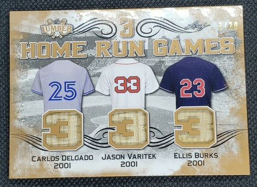 Jason VARITEK Carlos DELGADO Ellis BURKS 2021 Leaf Lumber TRIPLE BAT Relic #3/20