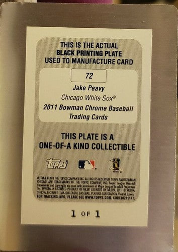 JAKE PEAVY 2011 Topps Bowman Chrome Black PRINTING PLATE #1/1 of 1 White Sox #72