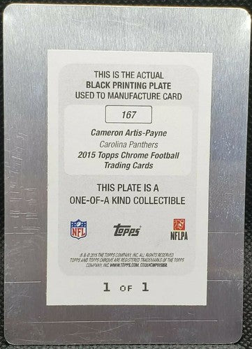 CAMERON ARTIS-PAYNE 2015 Topps Chrome RC PRINTING PLATE SP #1/1 Panthers One of