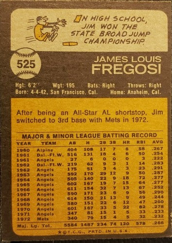 JIM FREGOSI 2014 Topps 75th Anniversary Stamped Buyback 1973 Mets #525 Angels SP