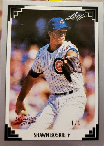 SHAWN BOSKIE 2013 Leaf Memories 1991 Series 1 Buy Back Ruby Red #1/1 of 1 Cubs