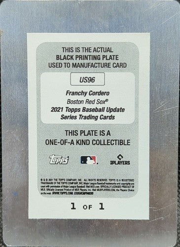 FRANCHY CORDERO 2021 Topps Update PRINTING PLATE SP #1/1 Red Sox Royals One of