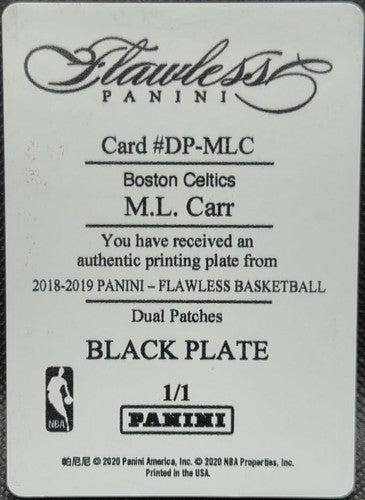M. L. CARR 2018-19 Panini Immaculate DUAL Patches PRINTING PLATE #1/1 Celtics ML