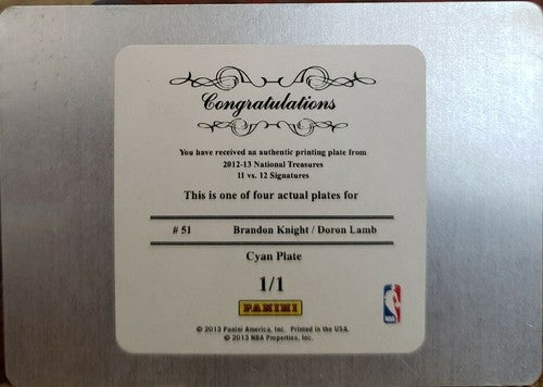 Brandon KNIGHT Doron LAMB 2012-13 Dual Rookie Signature PRINTING PLATE #1/1 of 1