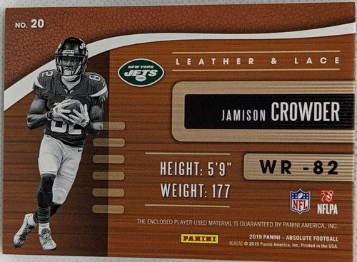 JAMISON CROWDER 2019 Panini Absolute Leather & Shoe Lace DUAL BALL PATCH SP /30