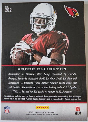 ANDRE ELLINGTON 2013 Panini Absolute Prime RC JUMBO Jersey LETTER PATCH SP #/25