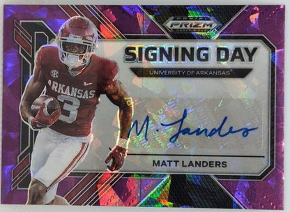MATT LANDERS 2023 Panini Prizm Draft Picks AUTO Purple #01/99 Panthers Arkansas