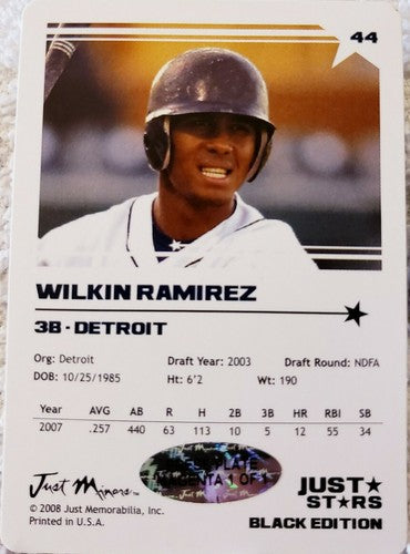 WILKIN RAMIREZ 2008 Just Minors Stars Rookie PRINTING PLATE SP #1/1 of 1 Tigers