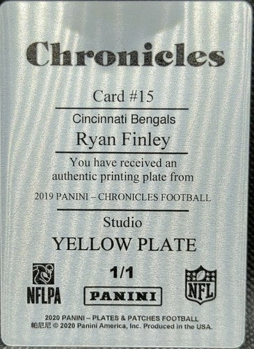RYAN FINLEY 2019 Panini Chronicles Studio PRINTING PLATE SP #1/1 Bengals One of