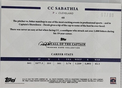 C. C. SABATHIA 2022 Topps X Derek Jeter Captain's Showdown SILVER /99 Yankees CC