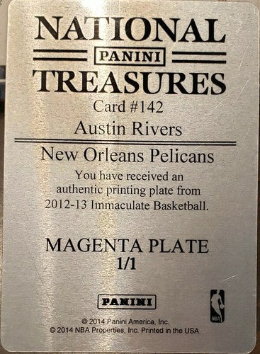 AUSTIN RIVERS 2013-14 Immaculate Collection PRINTING PLATE SP #1/1 of 1 Pelicans