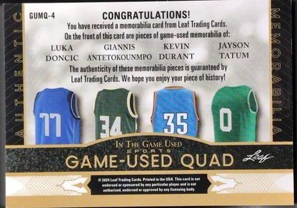 Luka DONCIC TATUM Kevin DURANT ANTETOKOUNMPO 2024 Game Used JERSEY PATCH SP #1/1