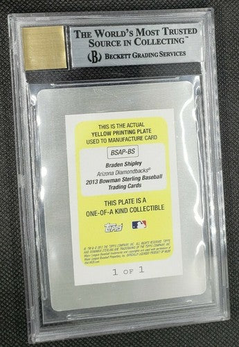 BRADEN SHIPLEY 2013 Topps Bowman Sterling RC AUTO PRINTING PLATE #1/1 BGS 8.5/10
