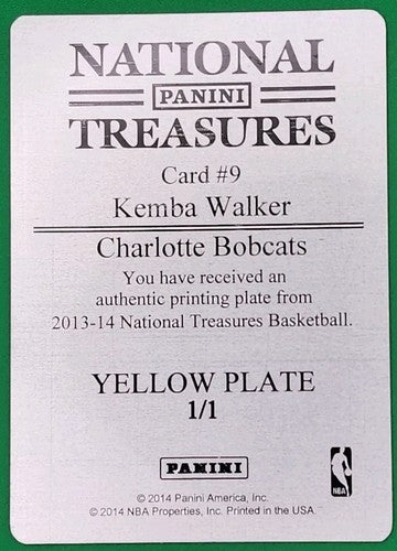 KEMBA WALKER 2013-14 Panini National Treasures Tags PRINTING PLATE #1/1 Bobcats