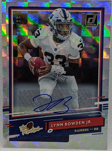 ð LYNN BOWDEN JR. 2020 Panini Donruss RC AUTO SP /299 Raiders Patriots Dolphins