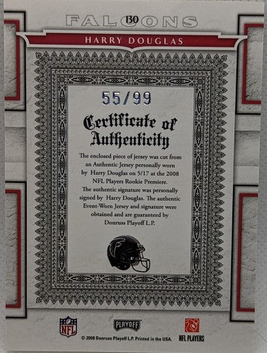 ð¥ HARRY DOUGLAS 2008 National Treasures DUAL AUTO JUMBO Jersey PATCH #/99 ERROR