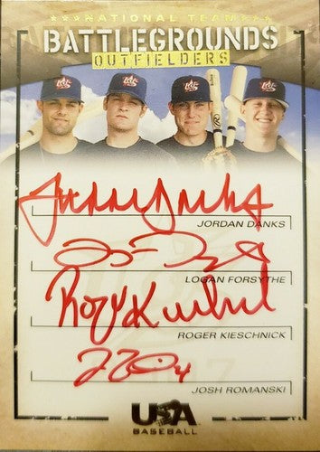 Logan FORSYTHE Jordan DANKS Josh ROMANSKI 2007 USA Baseball RED INK QUAD AUTO SP