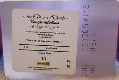 WES UNSELD 2009-10 Panini Hall of Fame PRINTING PLATE SP #1/1 Bullets HoF One of