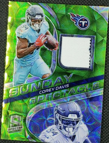 COREY DAVIS 2020 Panini Spectra Neon Green Prizm JERSEY PATCH SP /30 Titans Jets
