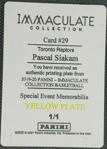 PASCAL SIAKAM 2019-20 Panini Immaculate All-Star PRINTING PLATE SP #1/1 Raptors
