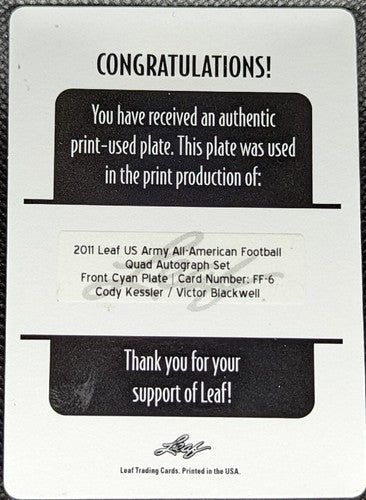 Cody KESSLER Victor BLACKWELL 2011 Leaf US Army DUAL AUTO PRINTING PLATE 1/1 USC