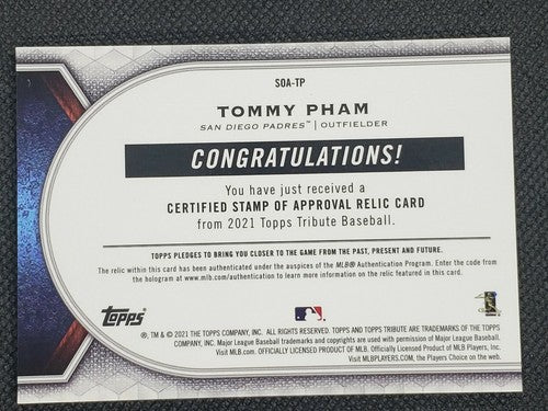 TOMMY PHAM 2021 Topps Tribute Game Used Worn Jersey Bronze Orange SP #/25 Padres
