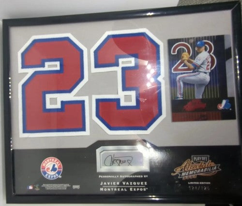 JAVIER VAZQUEZ 2002 Absolute Signing Bonus AUTO JERSEY NUMBER PATCH #/125 Expos