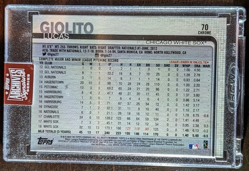 LUCAS GIOLITO 2023 Topps Archives 2019 Chrome PINK AUTO SP #1/1 Red White Sox of