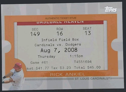 RICK ANKIEL 2009 Topps Ticket To Stardom JUMBO STUB PATCH /110 Cardinals Dodgers