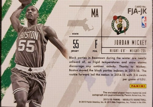 JORDAN MICKEY 2015-16 Panini Absolute Frequent Flyers Dual AUTO Jersey # Celtics