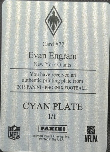 EVAN ENGRAM 2018 Panini Phoenix PRINTING PLATE SP #1/1 Giants Jaguars #72 One of