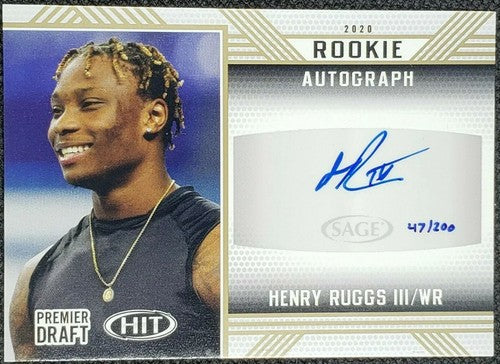 HENRY RUGGS III 2020 Sage Hit Premier Draft GOLD RC AUTO SP /200 Raiders Alabama