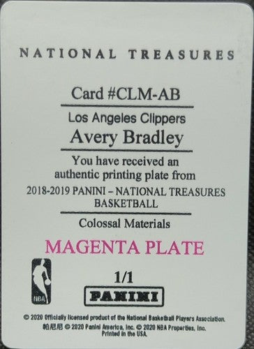 AVERY BRADLEY 2018-19 Panini National Treasures Colossal PRINTING PLATE #1/1 of