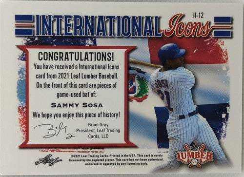ð¢ SAMMY SOSA 2021 Leaf Lumber DUAL Game Used BAT Relic Patch GREEN SP #2/4 Cubs
