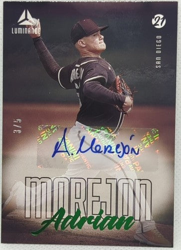 ADRIAN MOREJON 2021 Panini Chronicles Luminance AUTO Green #3/5 San Diego Padres